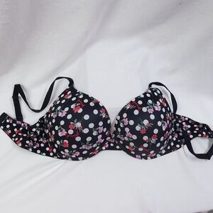 PINK NWOT Victoria's Secret Black Floral Polka Dot Bra 36 DD